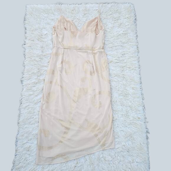 Draped Wrap Dress Free People Size 12 Cream Gold Mesh Sweetheart Sleeveless - Picture 9 of 10